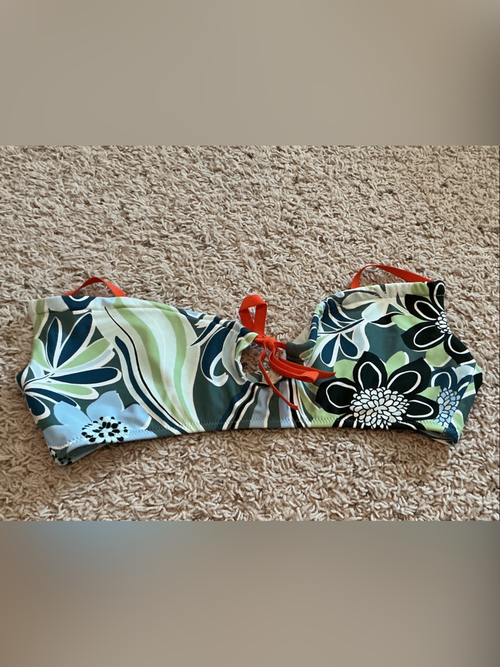 aerie Floral Bandeau Swim Top in Green, Blue & Orange